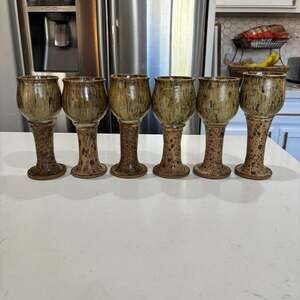 Set of 6 Vintage Handcrafted Studio Pottery Stoneware Chalice Goblets